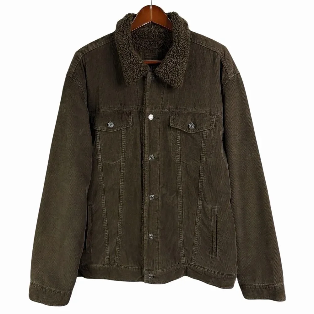 Vintage 90s Y2K Gap Men's Brown Sherpa Lined Corduroy Icon Jacket XXL Aviator